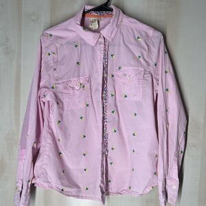 Matilda Jane pink and white check‎ button front blouse top long sleeve, large